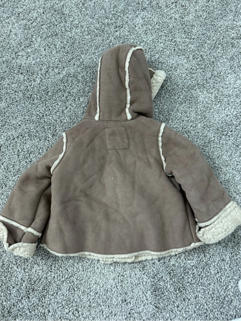 GAP Kids Hooded Faux-Shearling Coat - Taupe & Cream